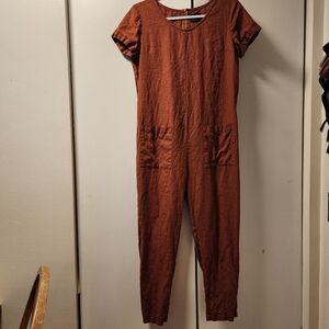 OffOn Shortleeve Linen Jumpsuit Small Lagenlook Burnt Orange Slow Fashion